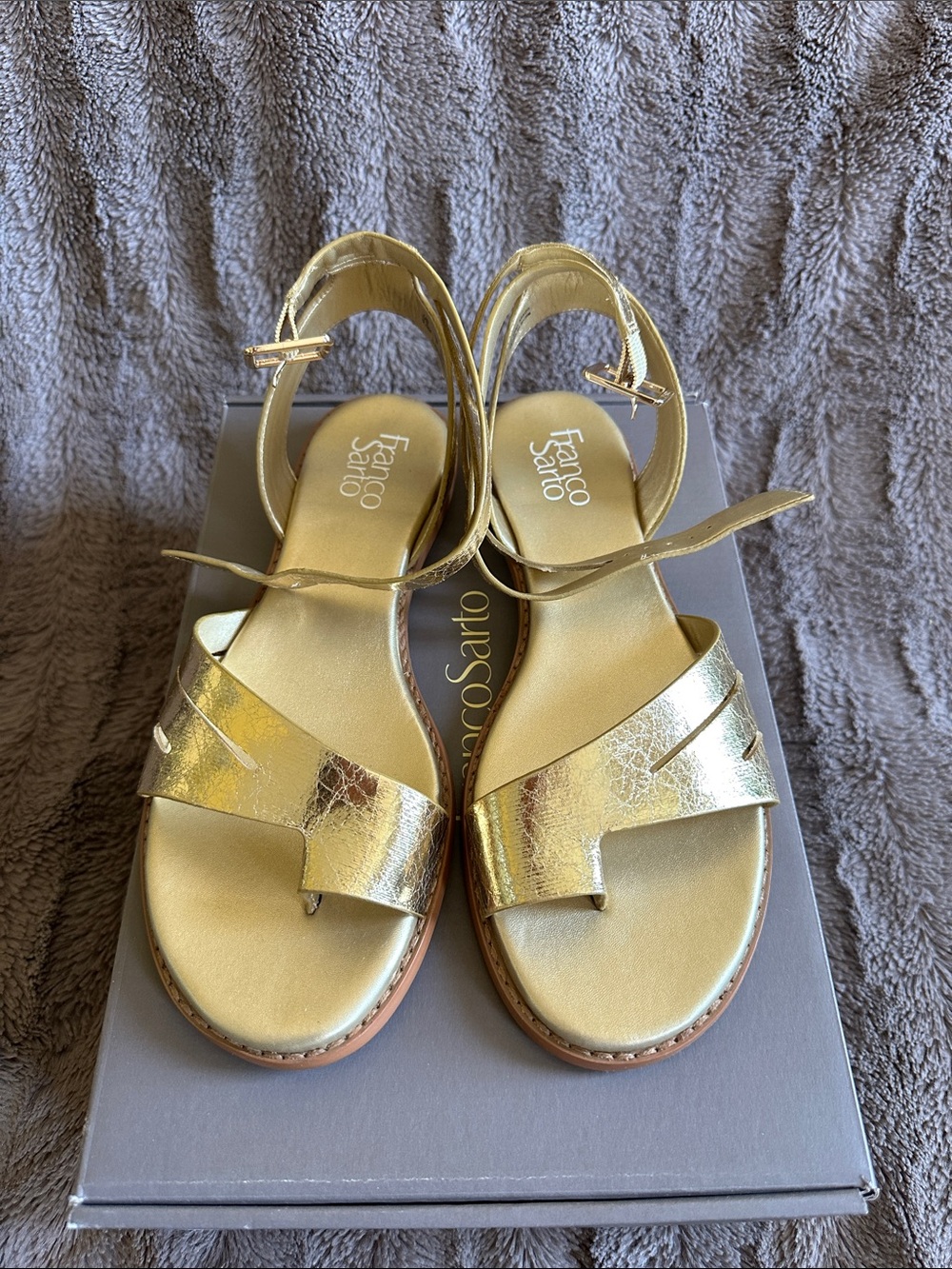 Franco Sarto Woman Metallic Gold Strappy Sandals
